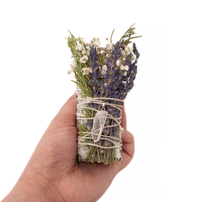 Floral Sage Clear Quartz Pendant Spiritual Cleansing Bundle