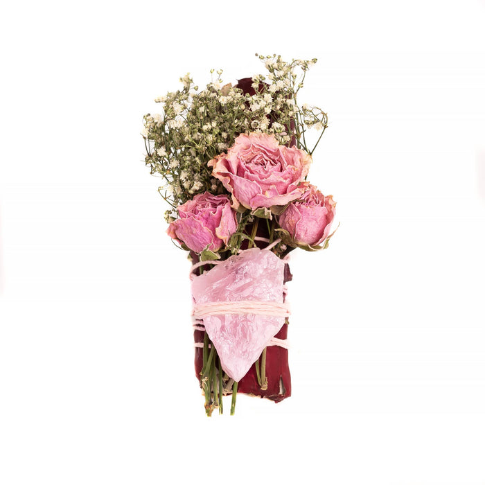 Floral Sage Rough Rose Quartz Crystal Spiritual Cleansing Bundle