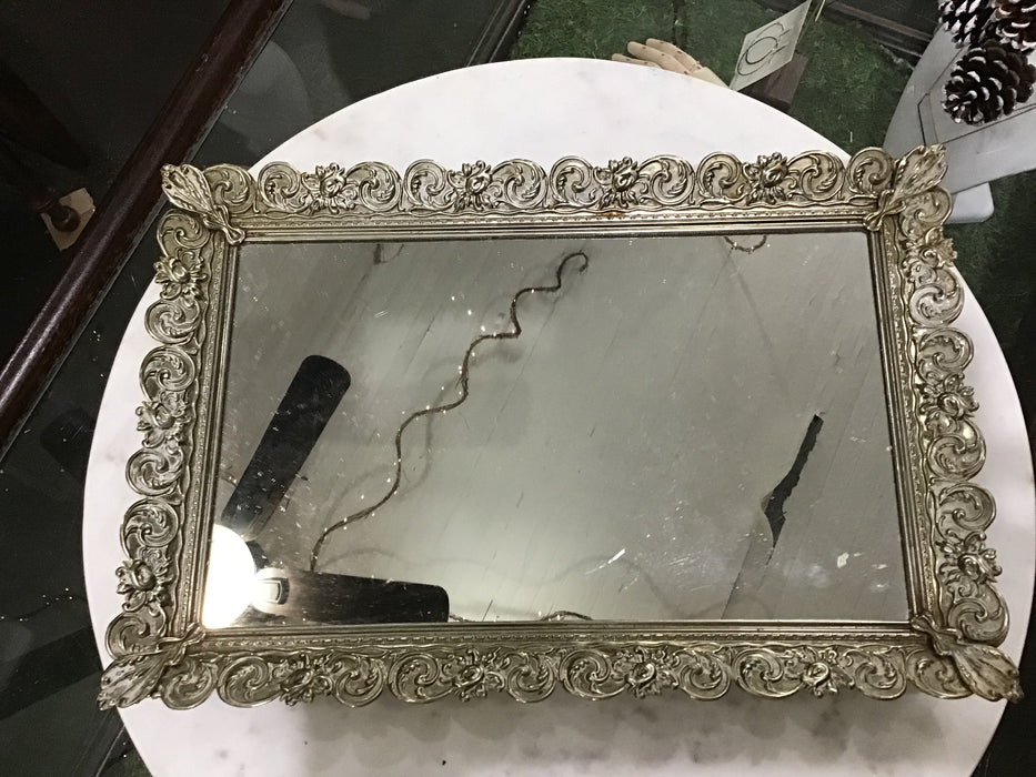 Mirrored Brass Rectangle Tray- Vintage