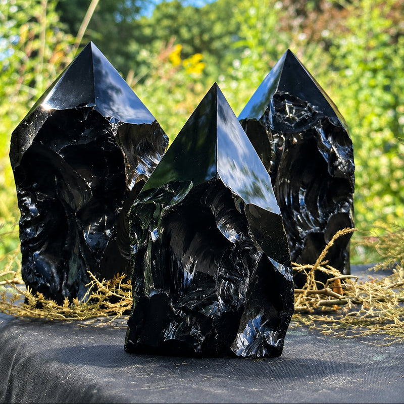Raw Black Obsidian Point with Polished Top – Protective Grounding Tower