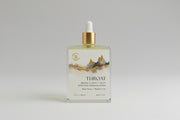 Throat Body  Oil dropper bottle with label on light gray background