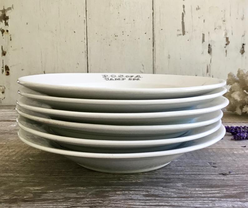 Vintage Ironstone Greenwood China Soup Plates - Set 6
